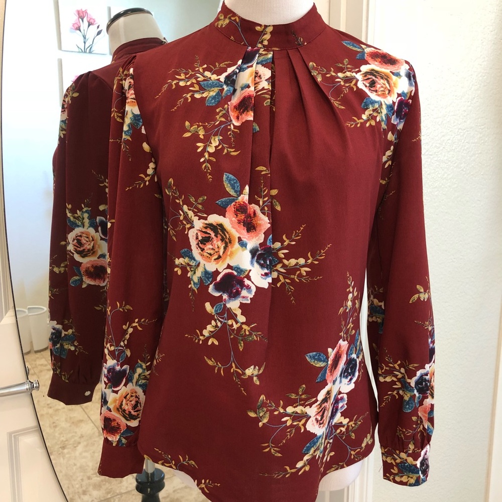 Wine floral blouse